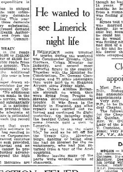 Che Guevara visited Limerick in 1965 and had a pint of Guinness in 1965